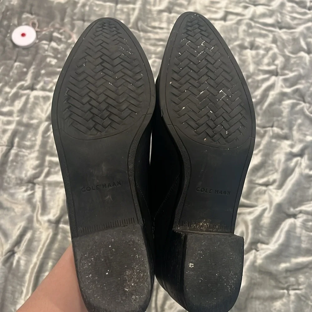 Cole Haan Black Leather Pull On Ankle Boots with Block Heel (Size 6)